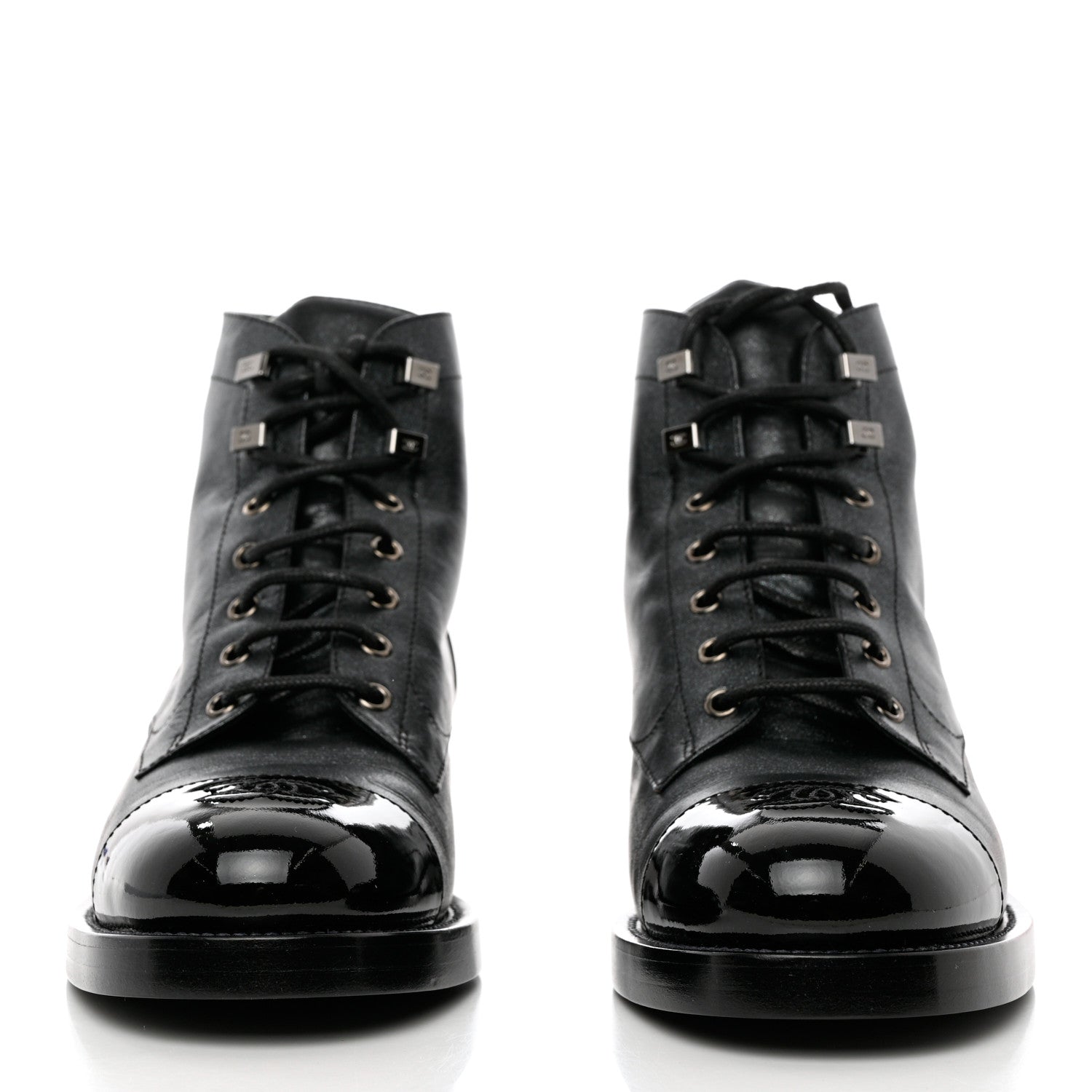 Chanel Crumpled Lambskin Shiny Calfskin Combat Boots 40.5 Black 2 of 10