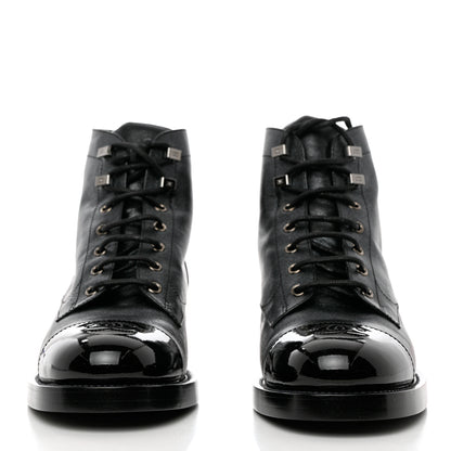 Chanel Crumpled Lambskin Shiny Calfskin Combat Boots 40.5 Black 2 of 10
