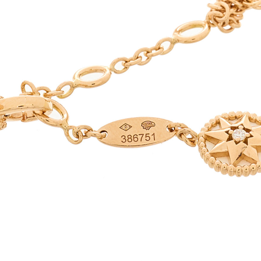 Christian Dior 18K Rose Gold Diamond Mother of Pearl Rose Des Vents Double Chain Bracelet 3 of 4
