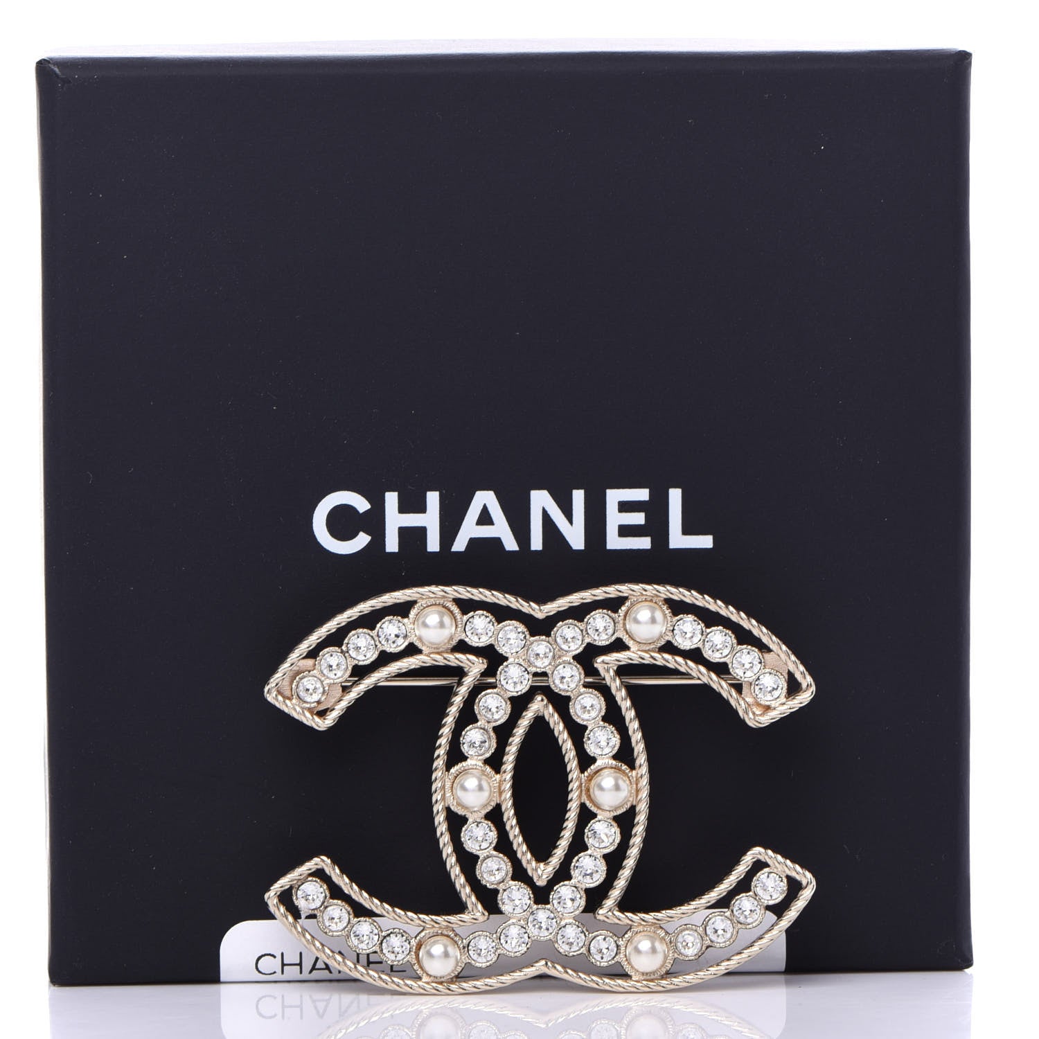 Chanel Pearl Crystal Sparkling Pearls CC Brooch Gold 4 of 4