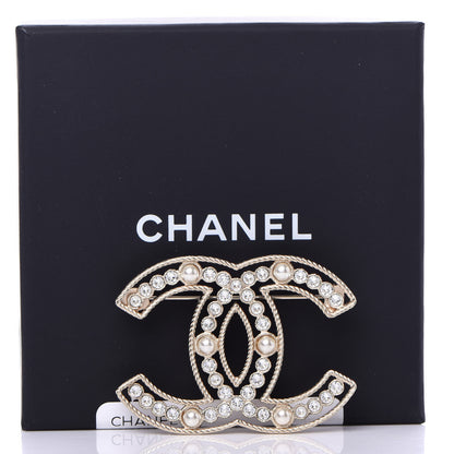 Chanel Pearl Crystal Sparkling Pearls CC Brooch Gold 4 of 4