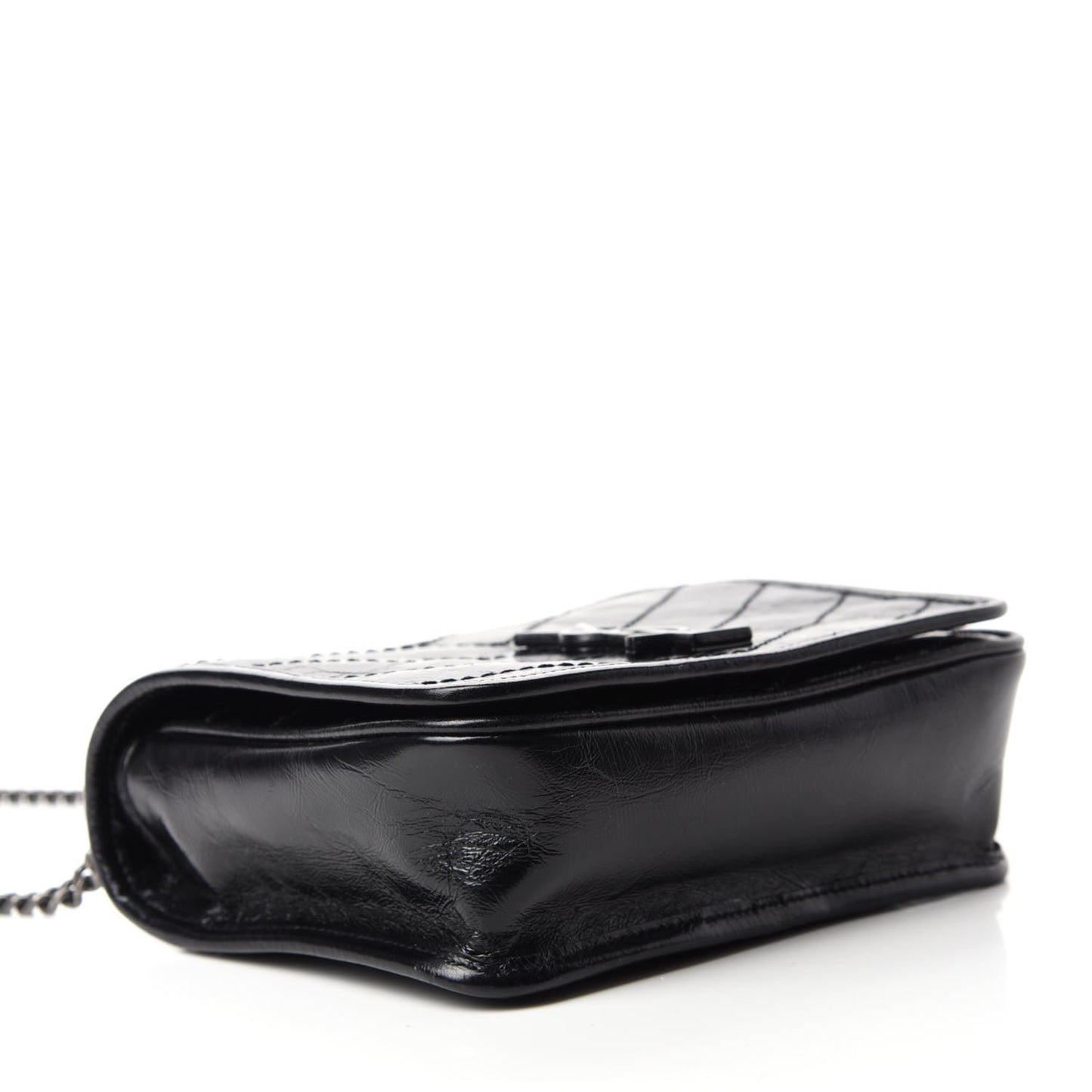 Crinkled Calfskin Matelasse Monogram Niki Chain Wallet Black