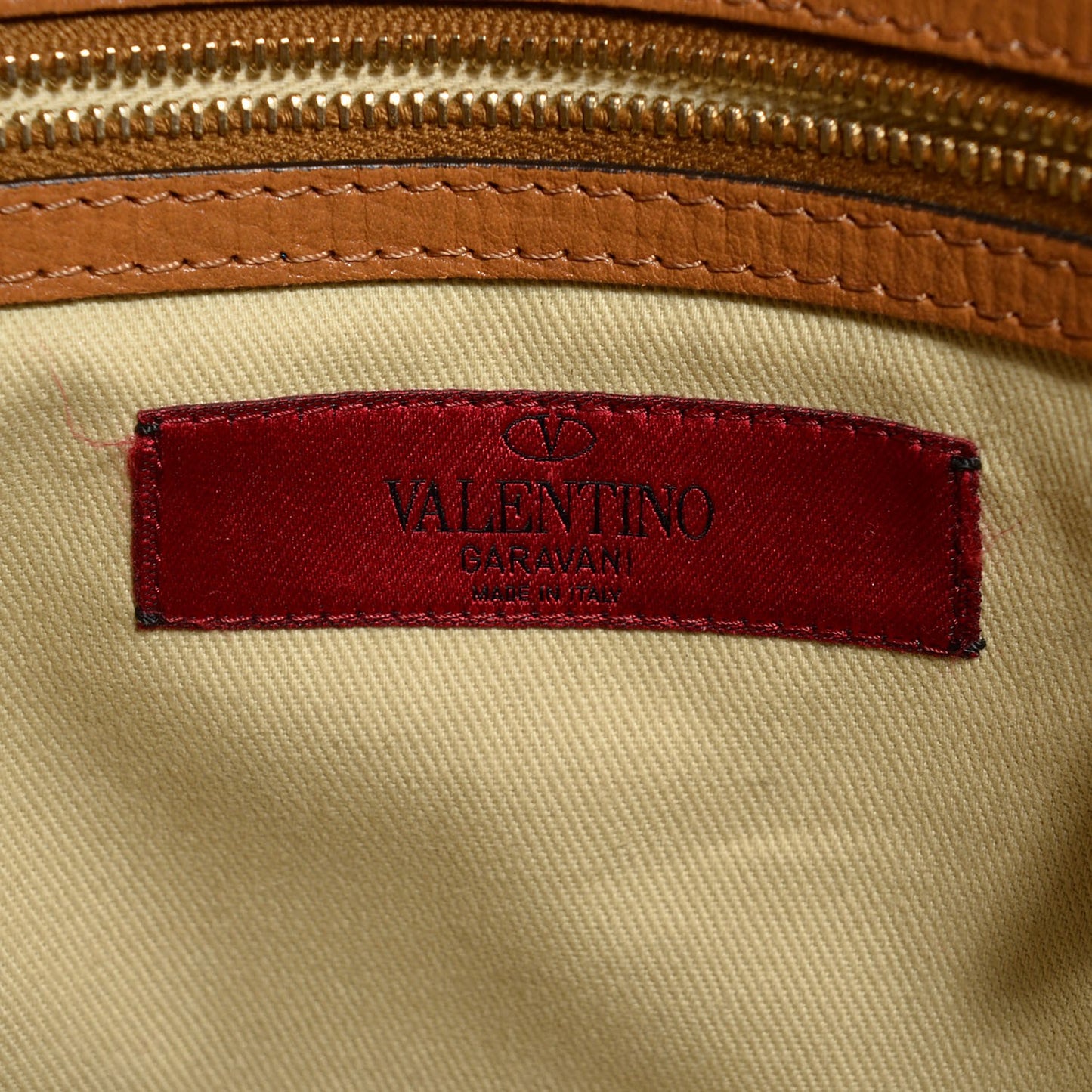 Textured Calfskin Rockstud Double Handle Tote Tan