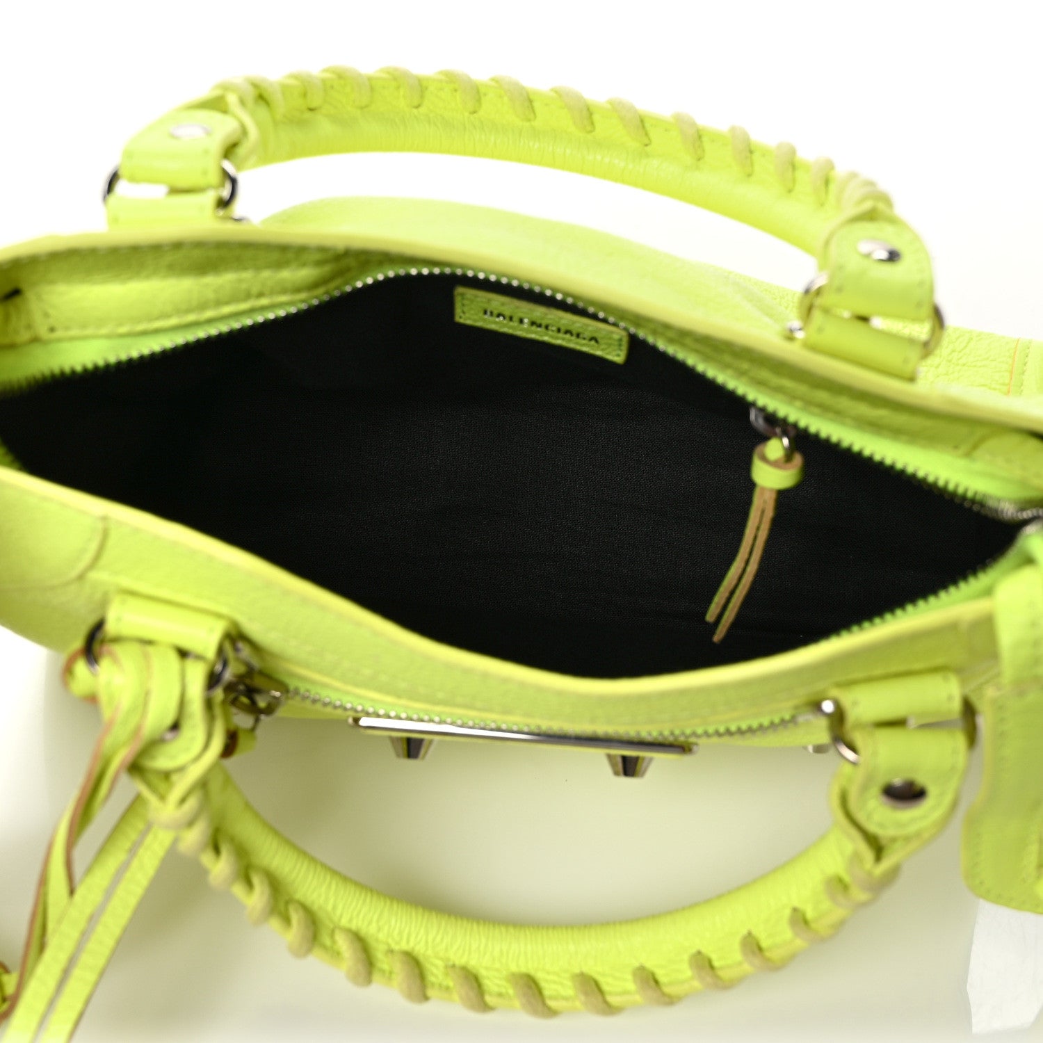 Balenciaga Chevre Silver Metallic Edge Hardware Mini City Acid Green 5 of 9