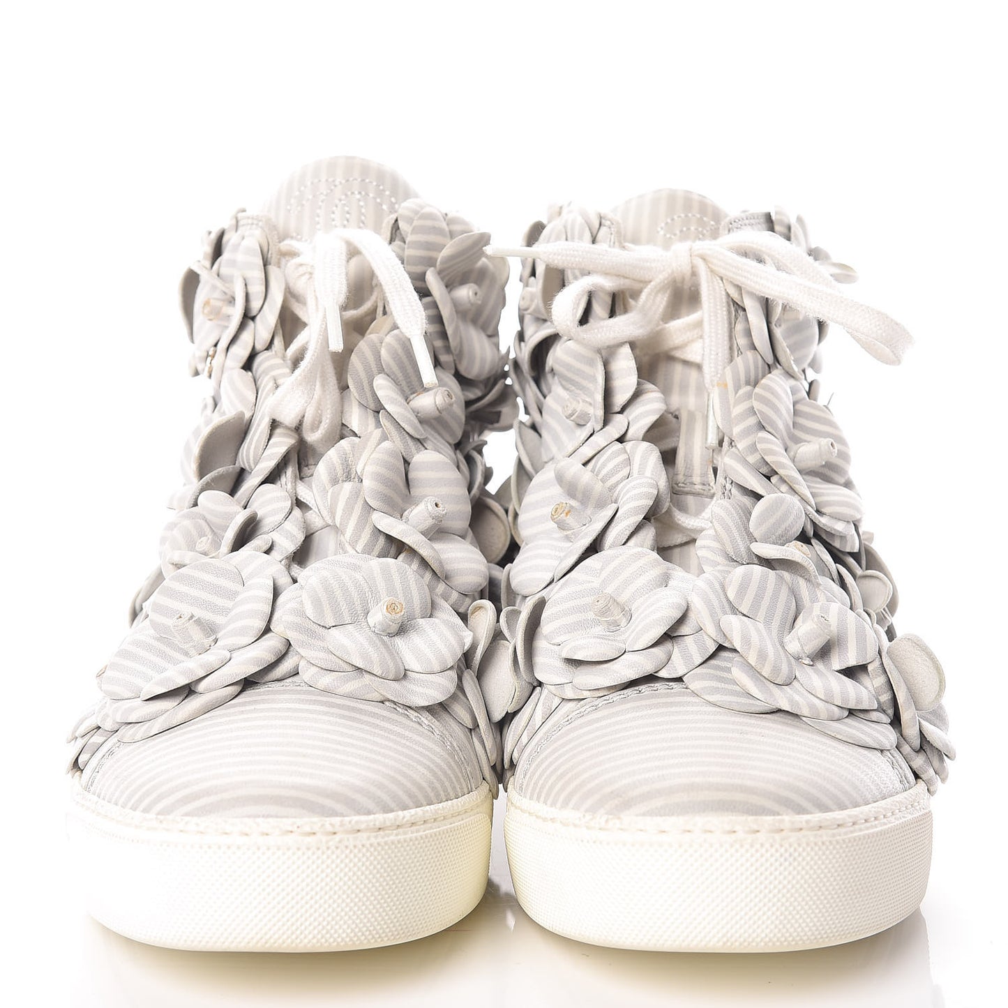 Lambskin Striped Camellia High Top Sneakers 38 Grey