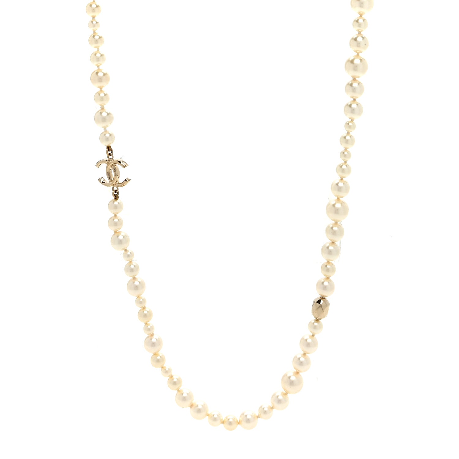 Chanel Resin Pearl Metal CC Long Necklace Golden Pearly Beige 1 of 4
