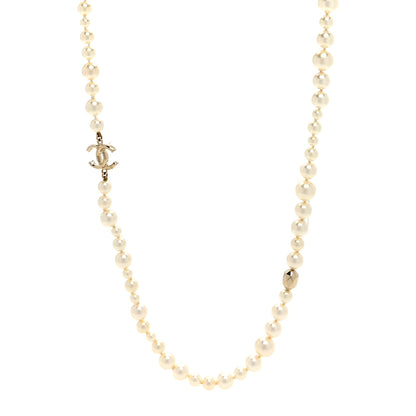 Chanel Resin Pearl Metal CC Long Necklace Golden Pearly Beige 1 of 4