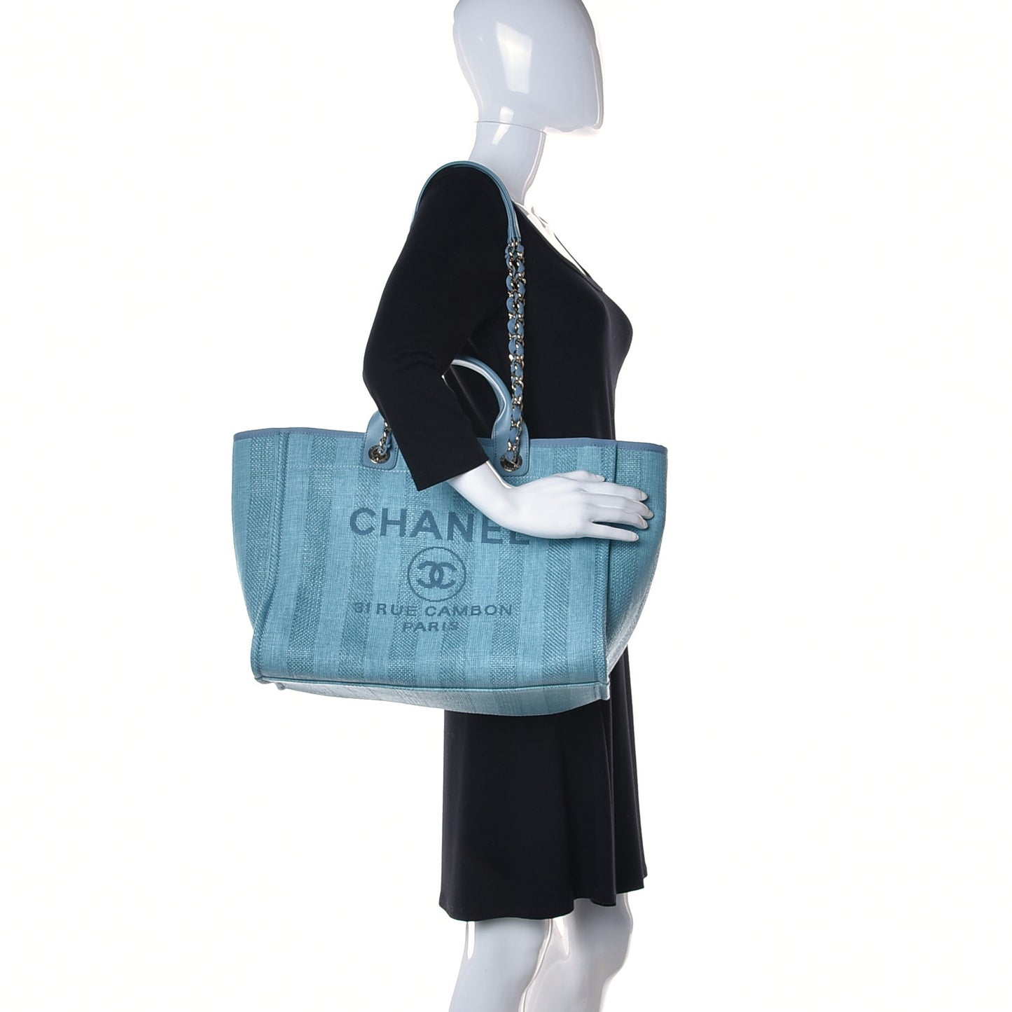 Mixed Fibers Striped Medium Deauville Tote Blue