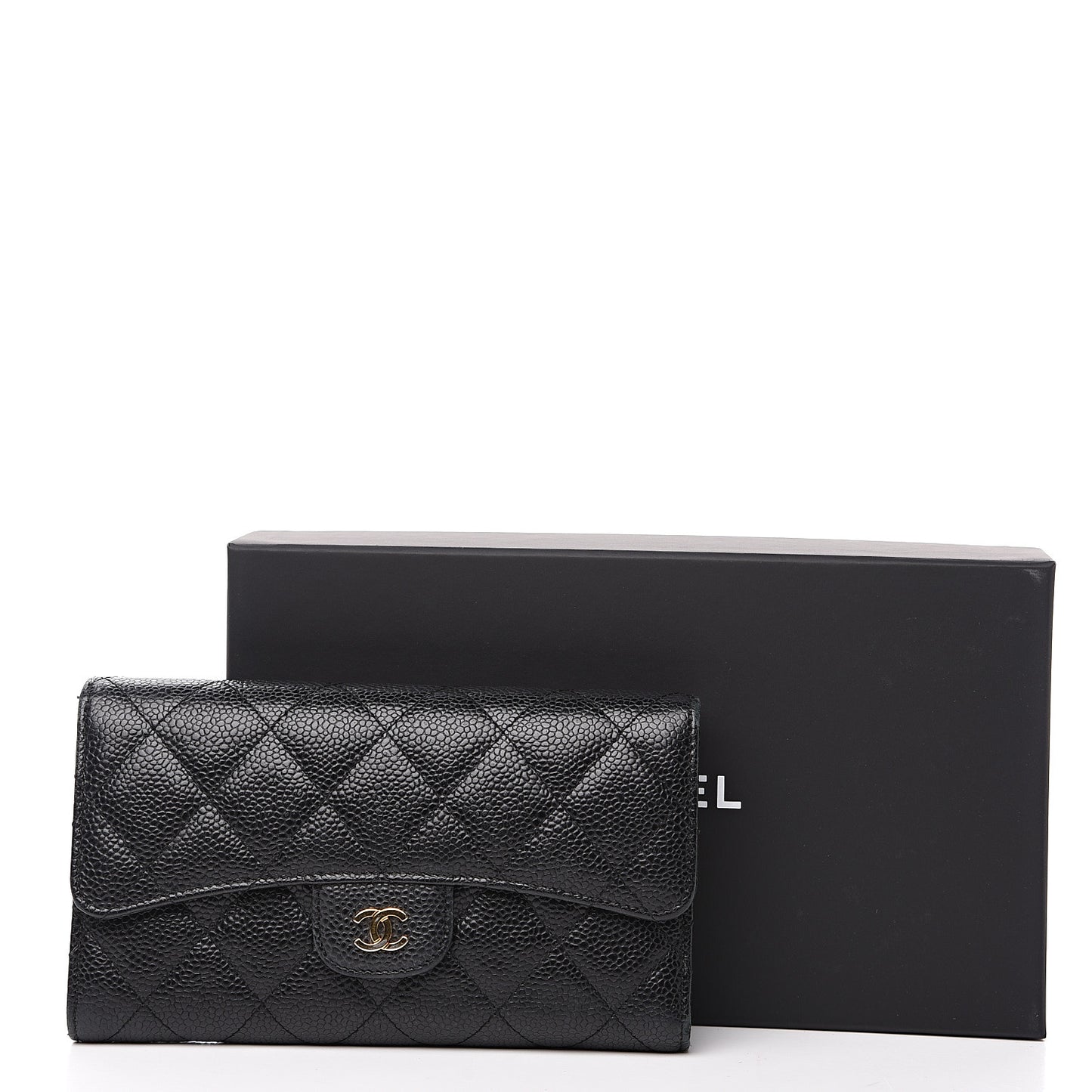 Caviar Quilted Large Flap Wallet Black