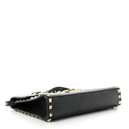Valentino Garavani VALENTINO GARAVANI Pebbled Calfskin Medium Rockstud Flip Lock Crossbody Bag Black 4 of 10