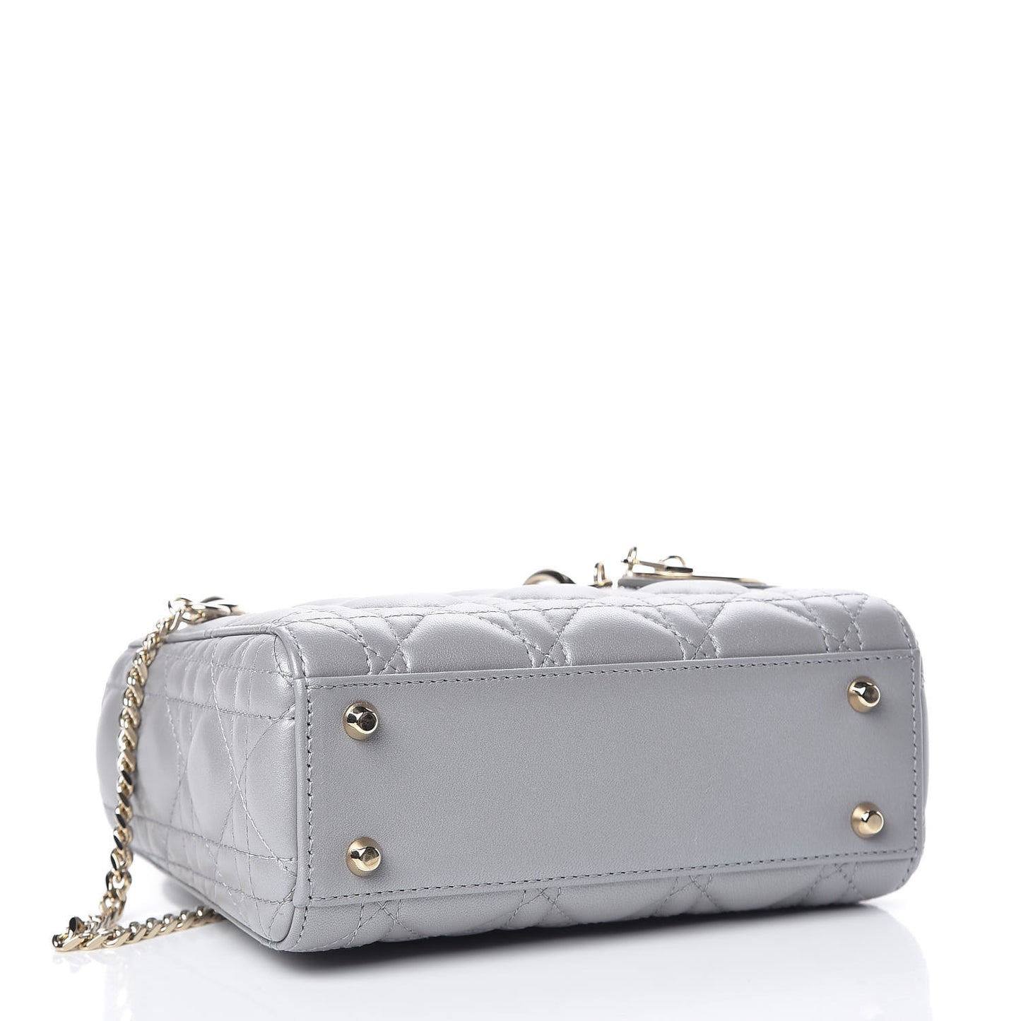 Metallic Lambskin Cannage Mini Lady Dior Grey