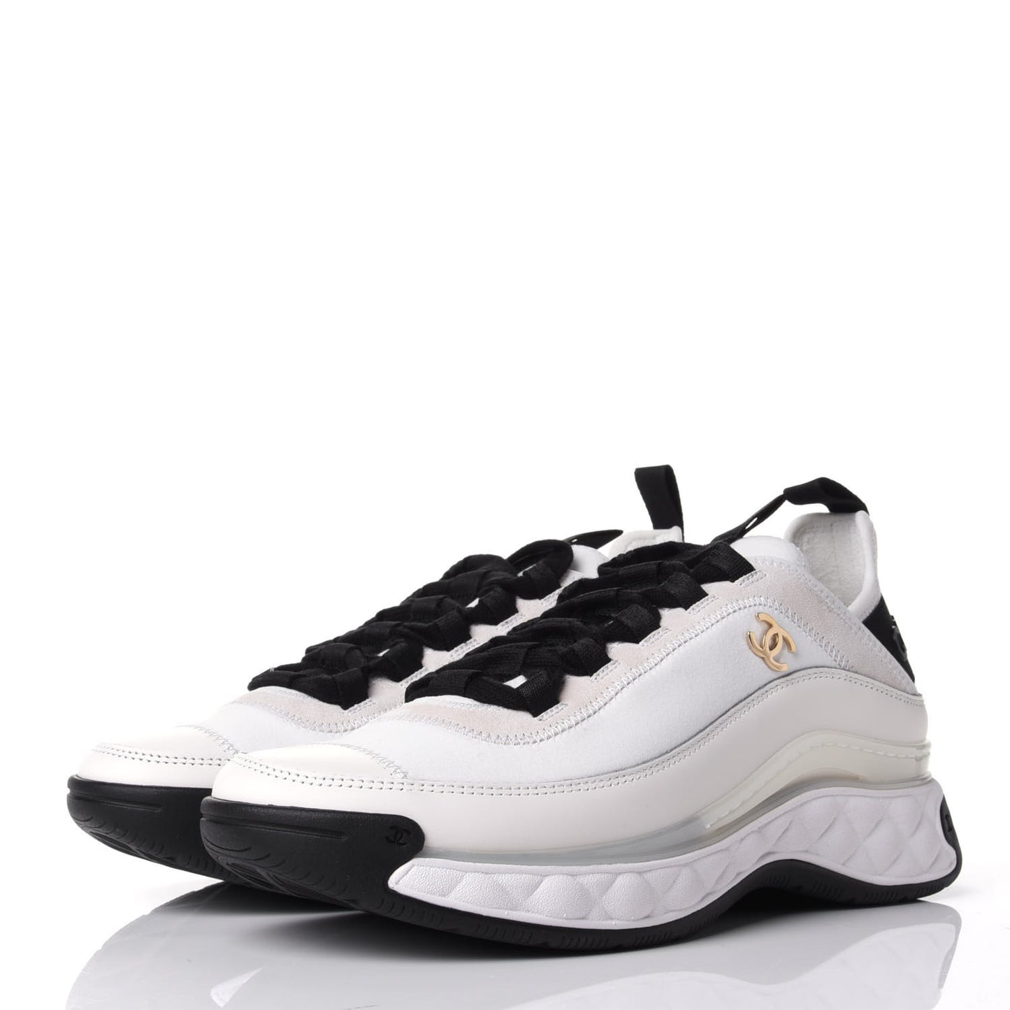 Velvet Calfskin Mixed Fibers CC Sneakers 37 Ivory Black