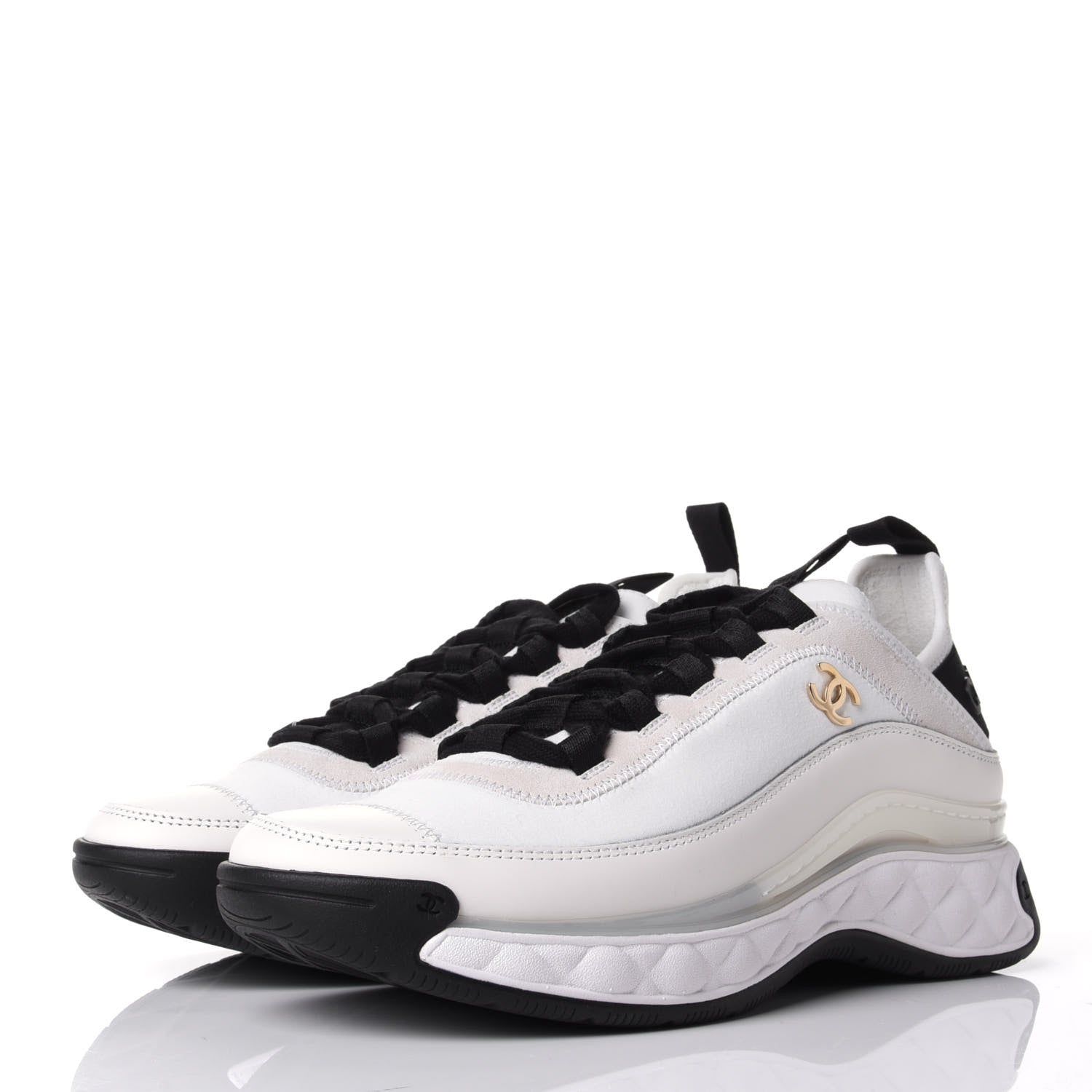 Chanel Velvet Calfskin Mixed Fibers CC Sneakers 37 Ivory Black 3 of 11