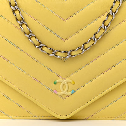 Chanel Lambskin Chevron Quilted Wallet On Chain WOC Yellow 8 of 11