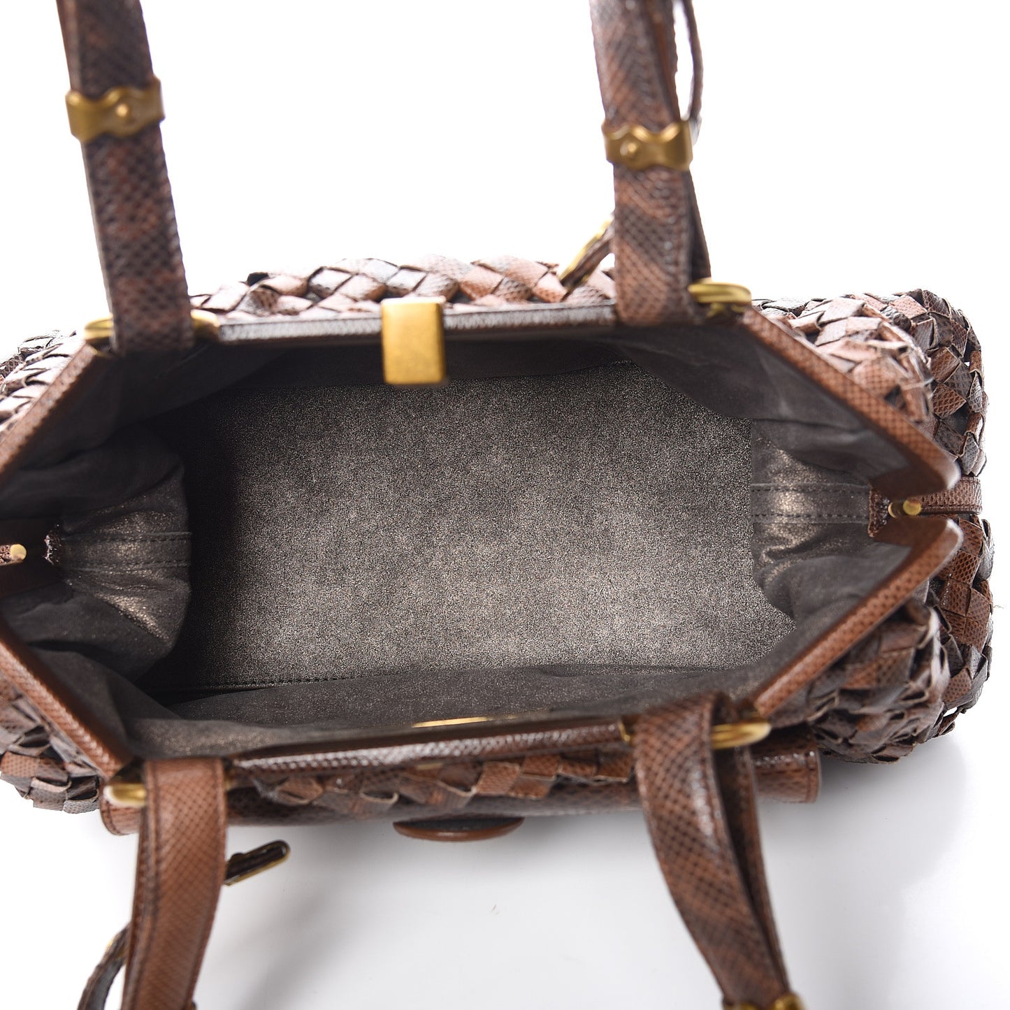 Woven Snakeskin Frame Bag Brown
