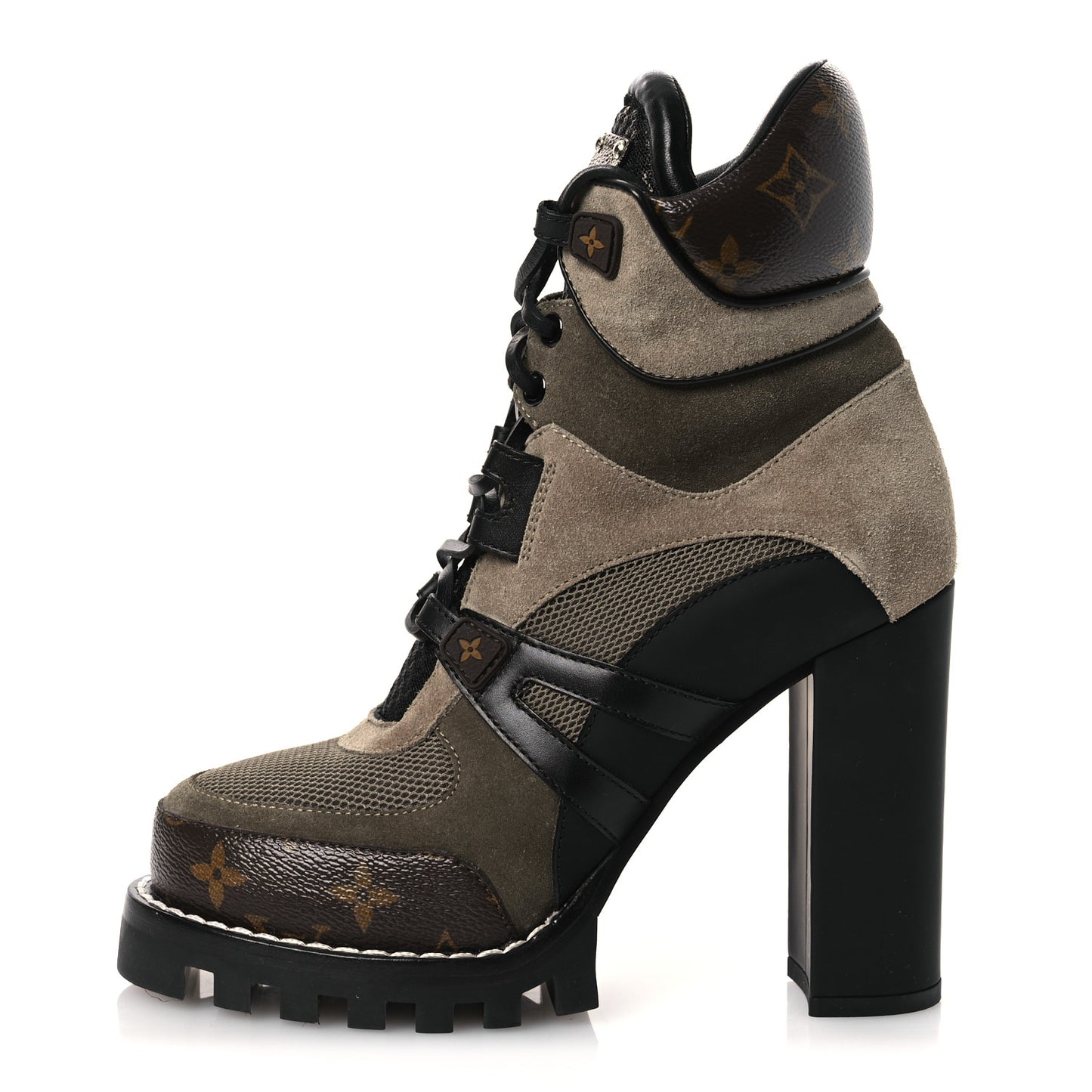 Suede Calfskin Monogram Star Trail Ankle Boots 38 Khaki