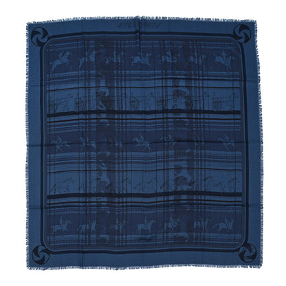 Hermes Cashmere Silk Imprimeur Fou Sequences Shawl 140 Bleu Violine Bleu Nuit 1 of 5