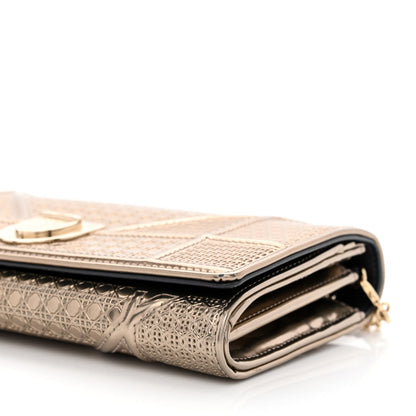 Christian Dior Metallic Patent Micro-Cannage Diorama Wallet on Chain Pouch Gold 11 of 12