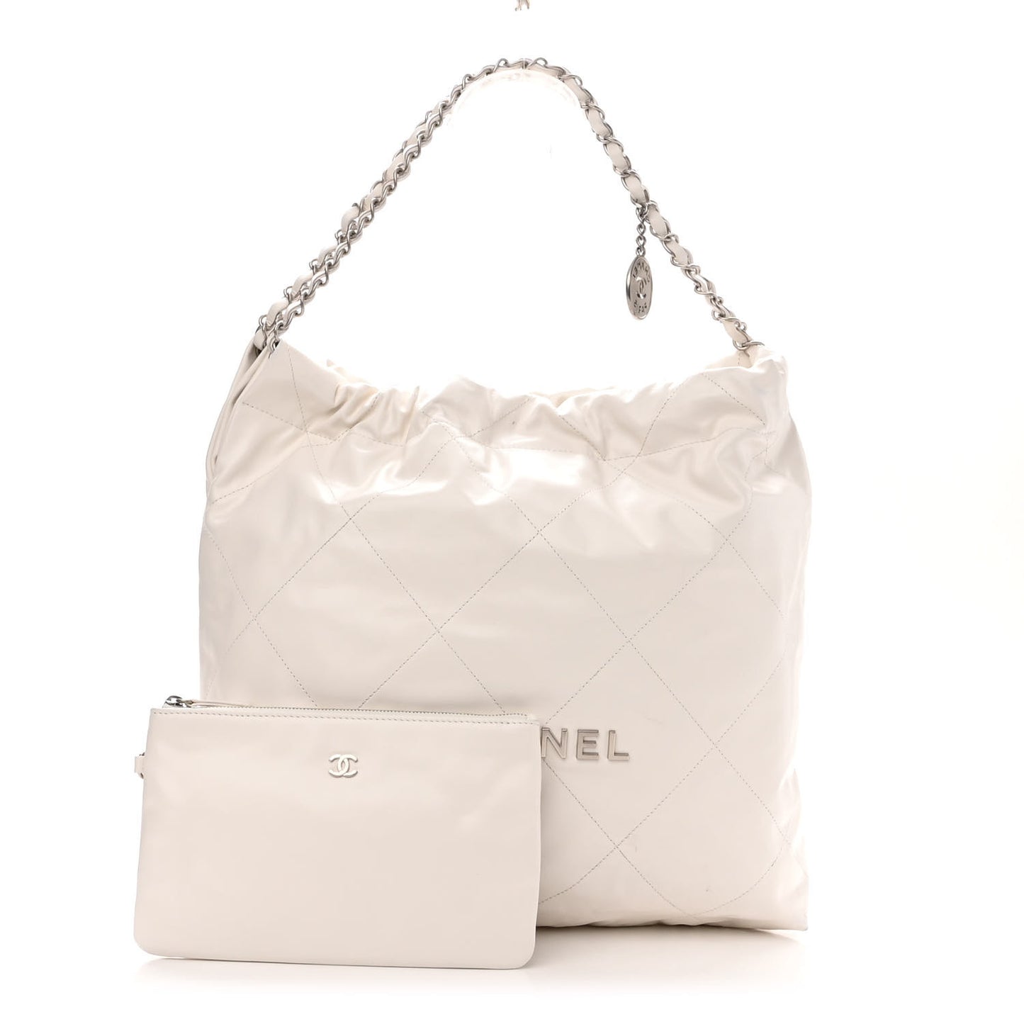Shiny Calfskin Quilted Chanel 22 White