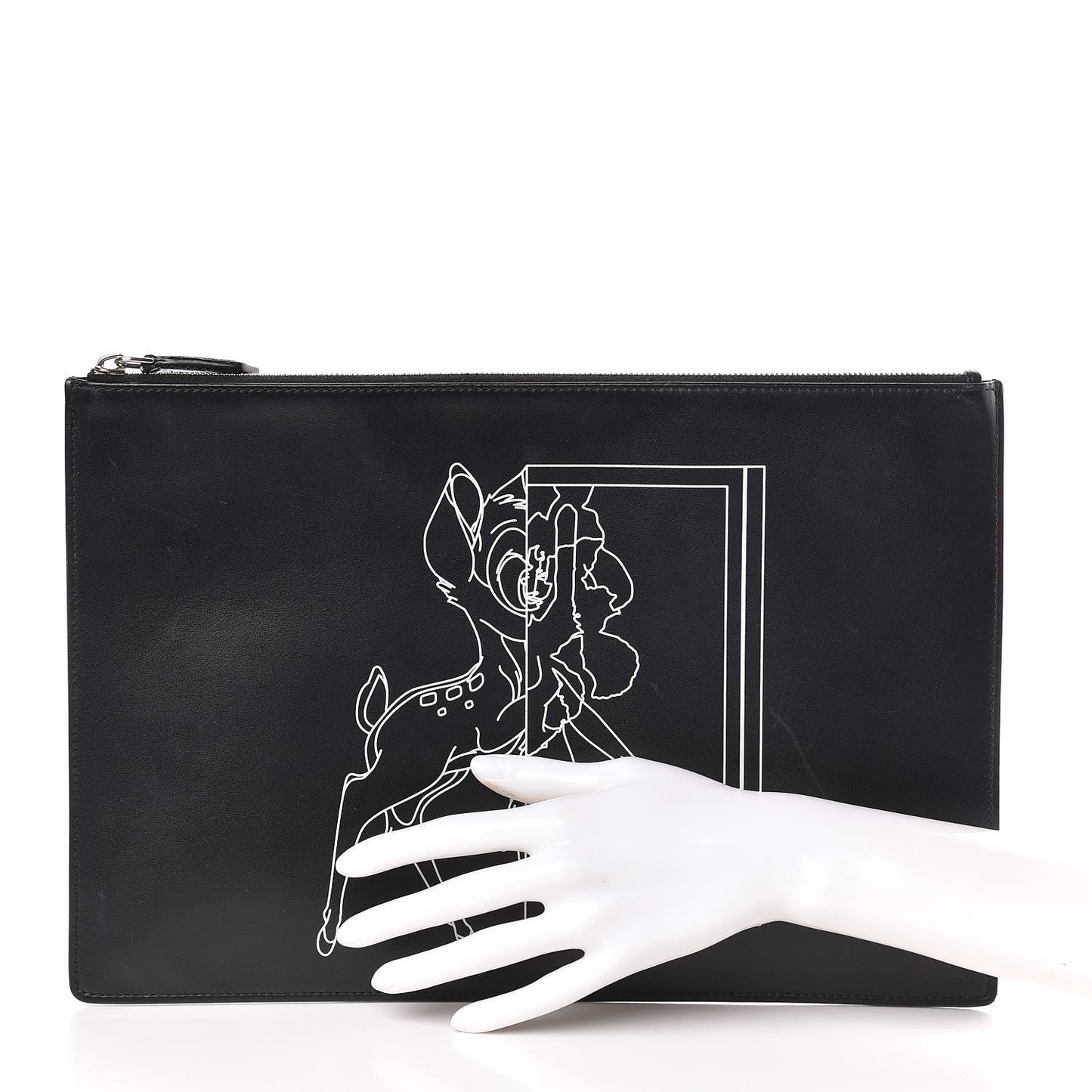 Calfskin Bambi Print Large Cosmetic Pouch Black