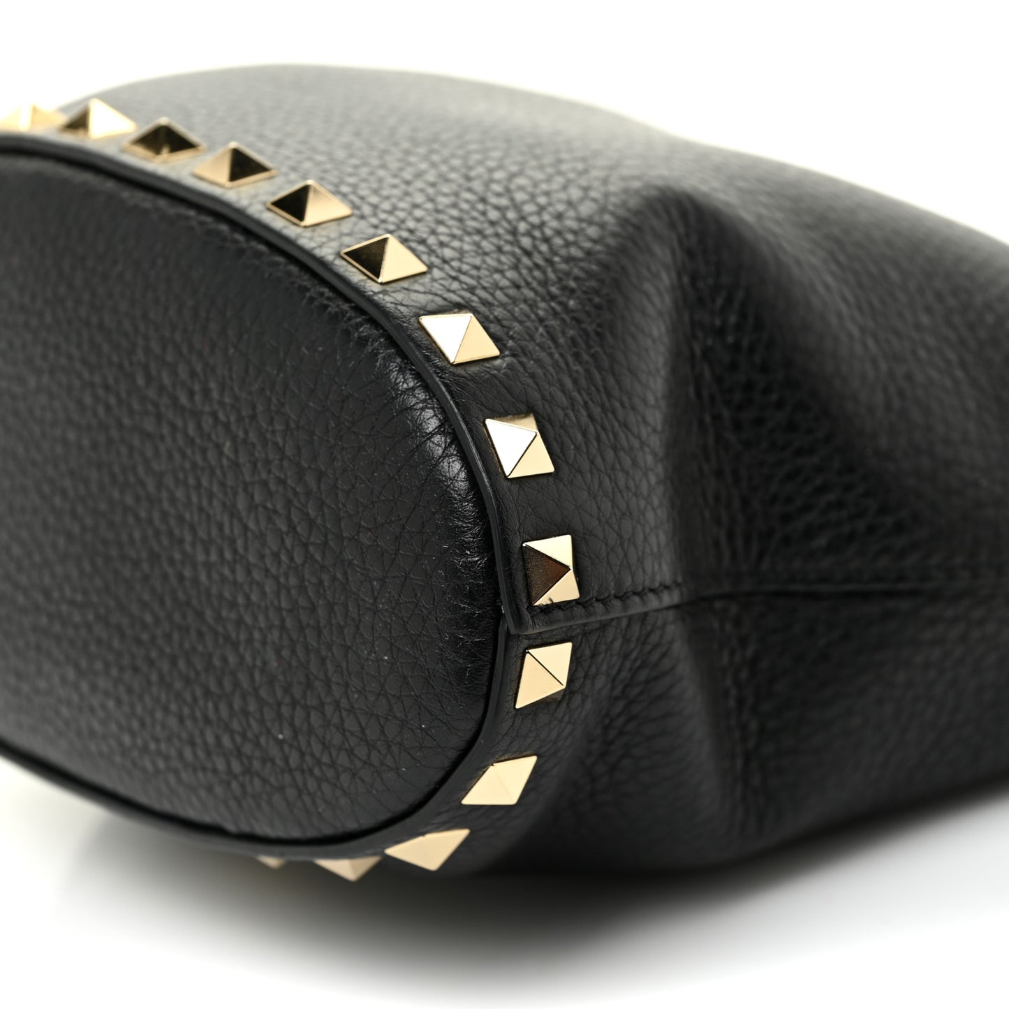 Pebbled Calfskin Rockstud Bucket Bag Black
