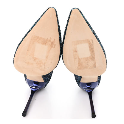 Jimmy Choo Coarse Glitter Degrade Pointy Toe Romy 100 Pumps 37.5 Peacock Navy 6 of 9