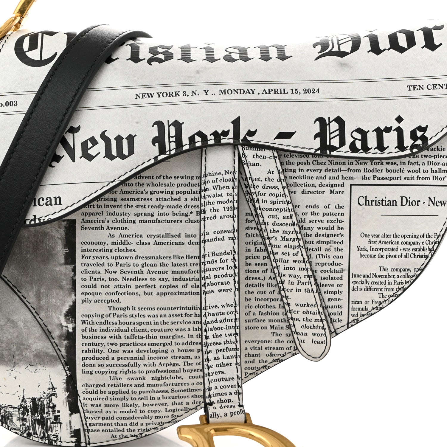 Christian Dior Calfskin Newspaper Printed Saddle Bag With Strap Black White 8 of 10