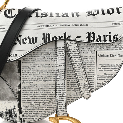 Christian Dior Calfskin Newspaper Printed Saddle Bag With Strap Black White 8 of 10