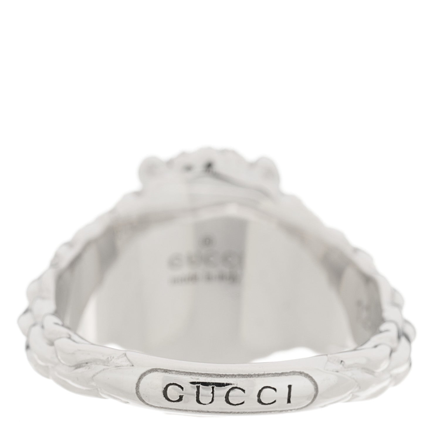 Gucci 18K White Gold Diamond Aquamarine Pave Lion Head Ring 52 6 4 of 5
