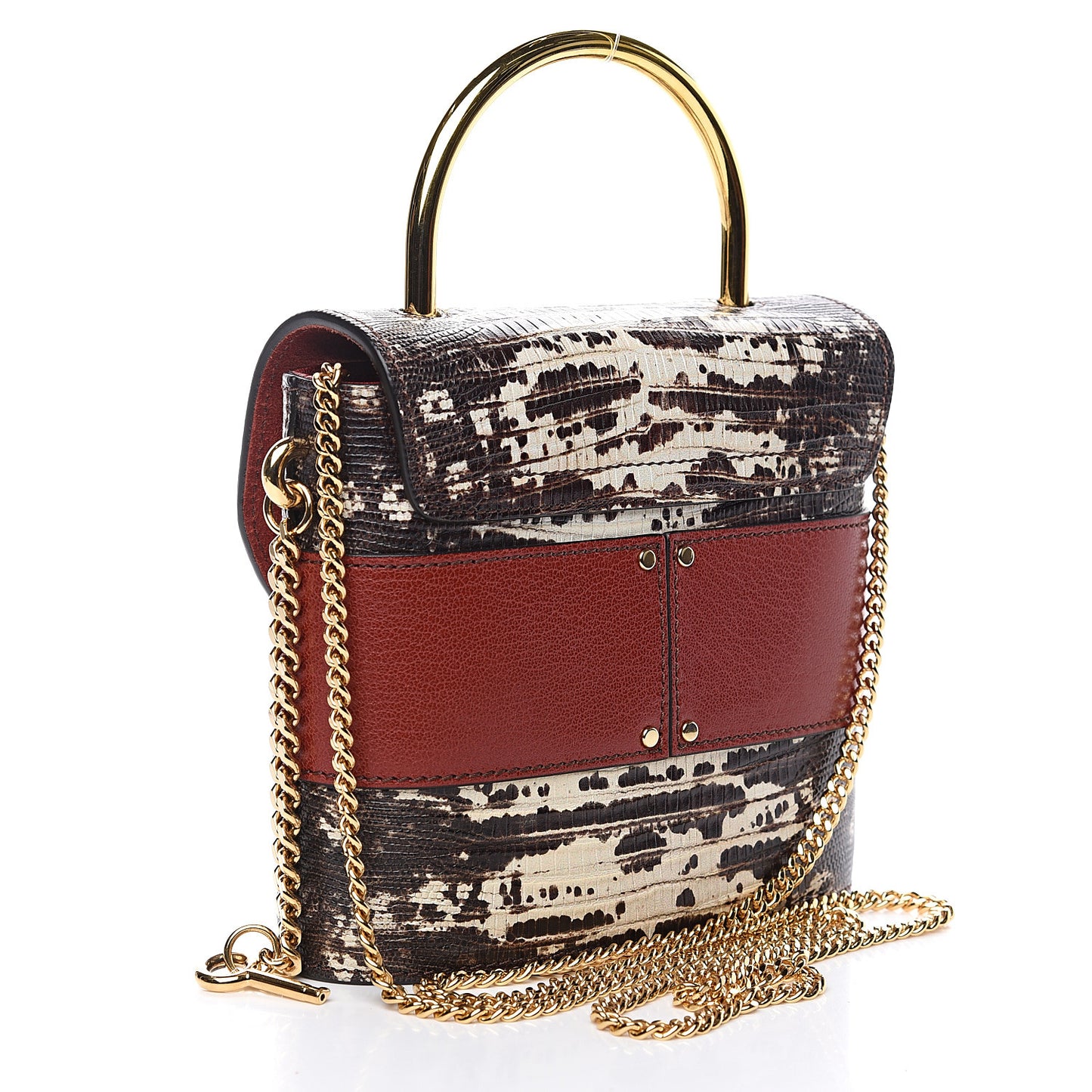 Calfskin Lizard Embossed Small Aby Lock Sepia Brown