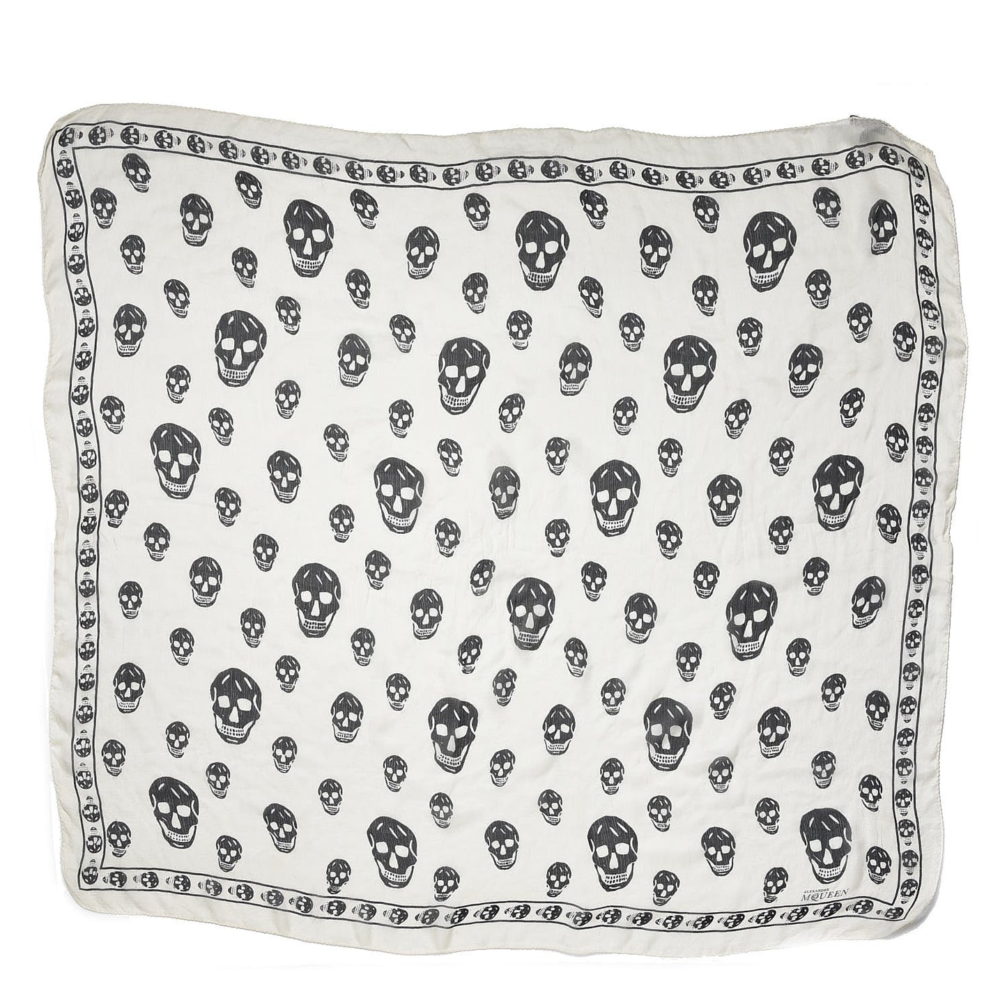 Silk Chiffon Skull Scarf Ivory Black