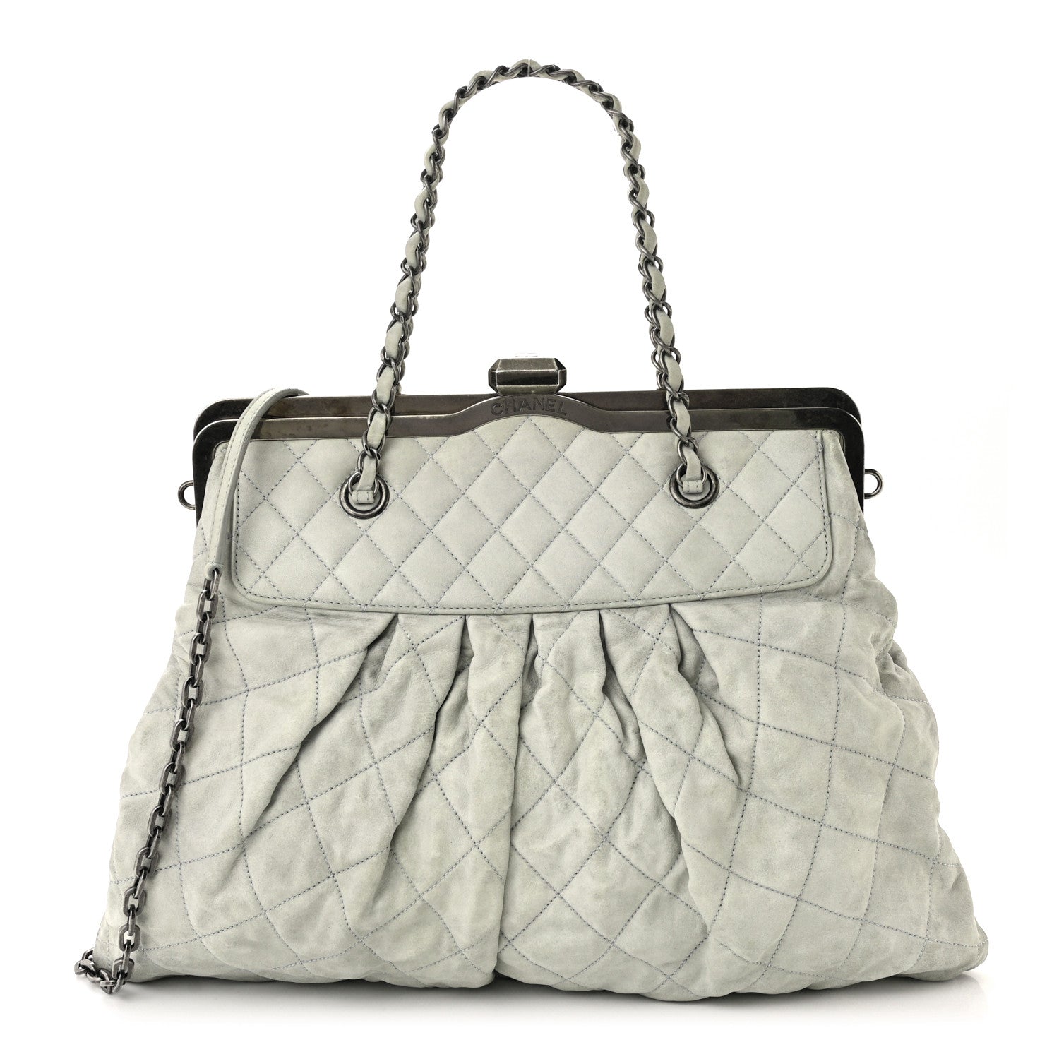Chanel Iridescent Calfskin Chic Quilt Frame Tote Light Grey 1 of 10