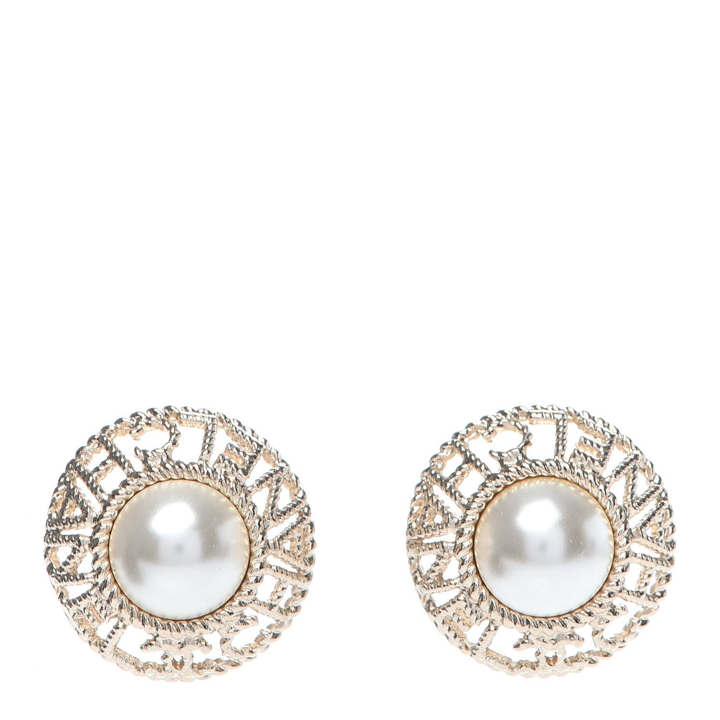 Pearl CC Round Rope Logo Earrings Gold