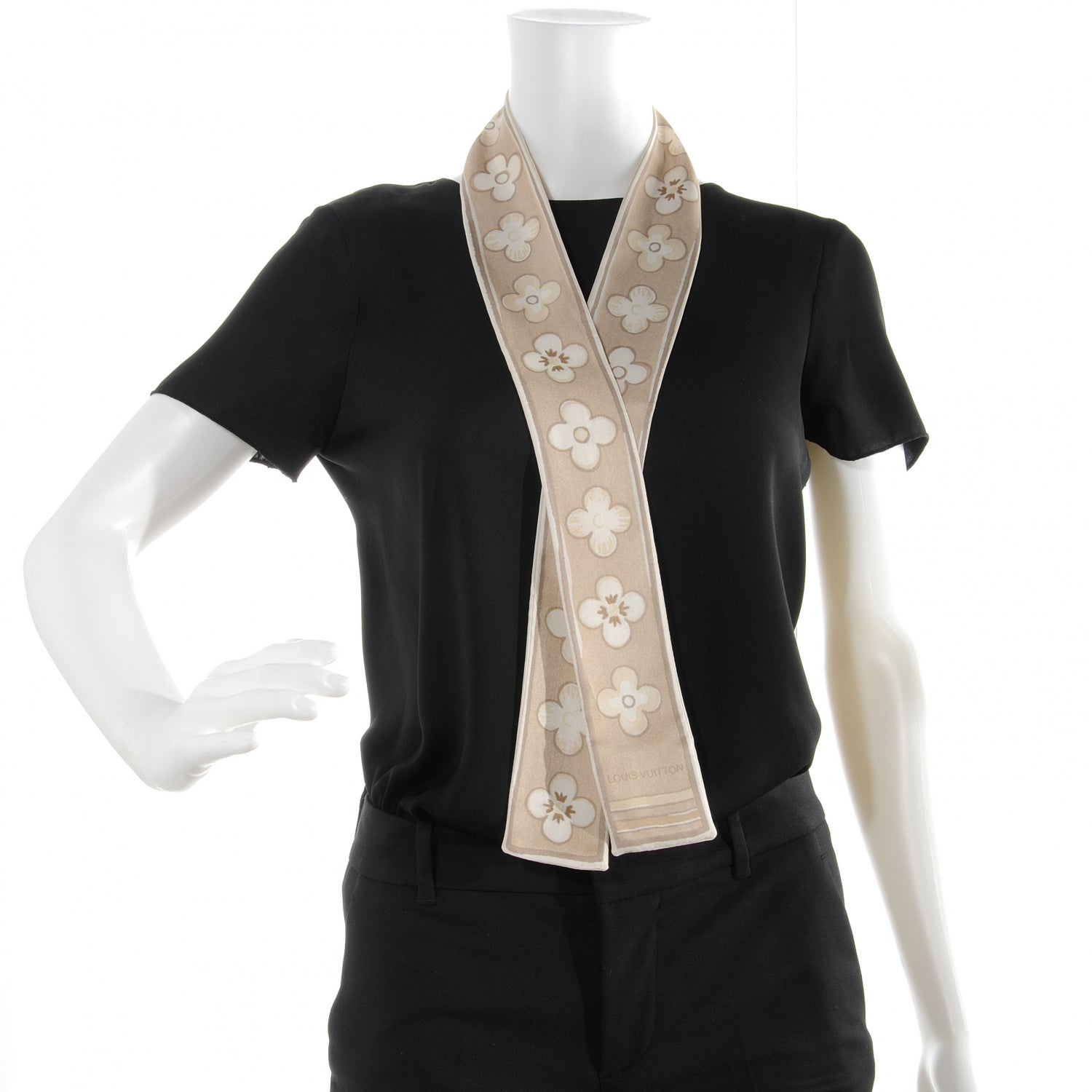 Louis Vuitton Silk Fleur de Porcelaine Bandeau Tan 3 of 3