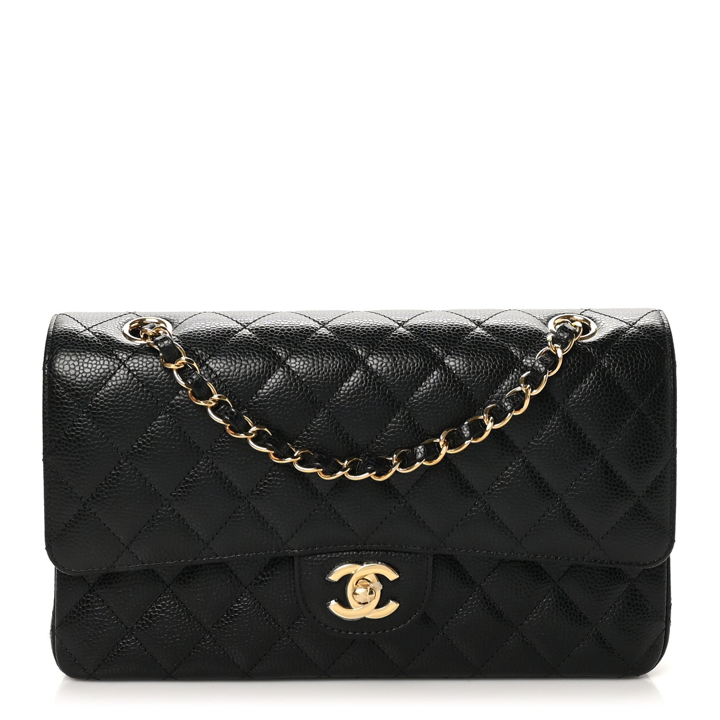 Caviar Quilted Medium Double Flap Black