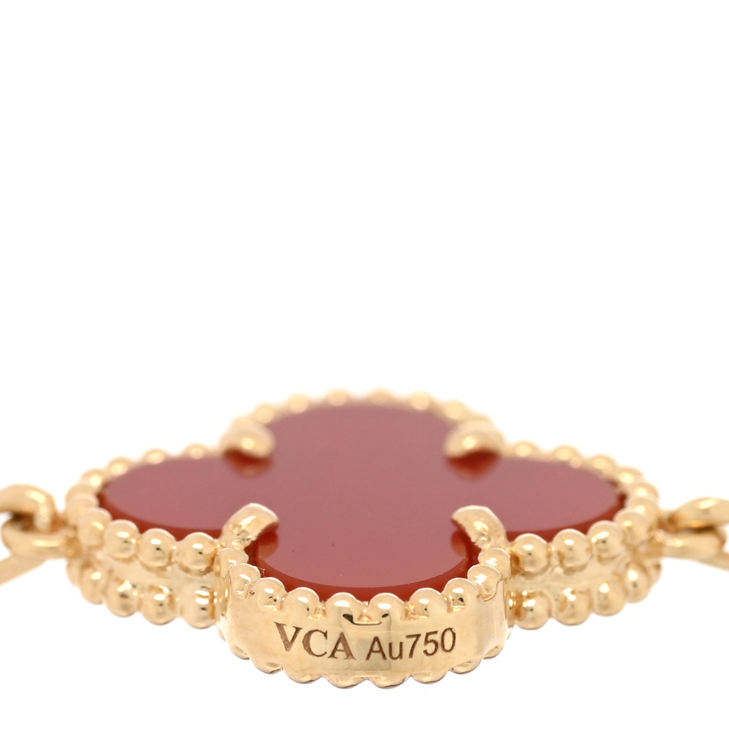 18K Yellow Gold Carnelian Hammered 5 Motifs Vintage Alhambra Bracelet
