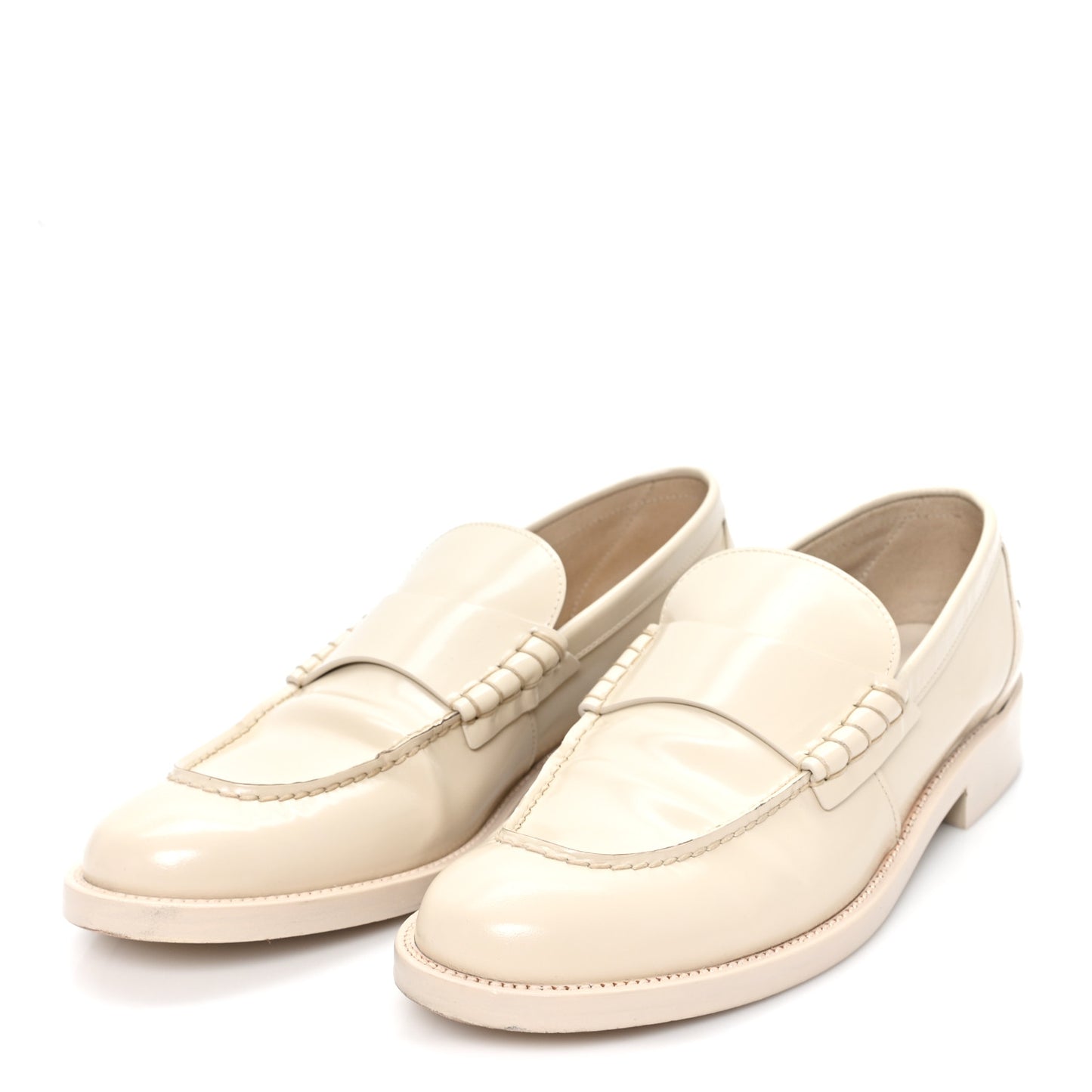 Shiny Calfskin Logo Loafers 40 Light Beige