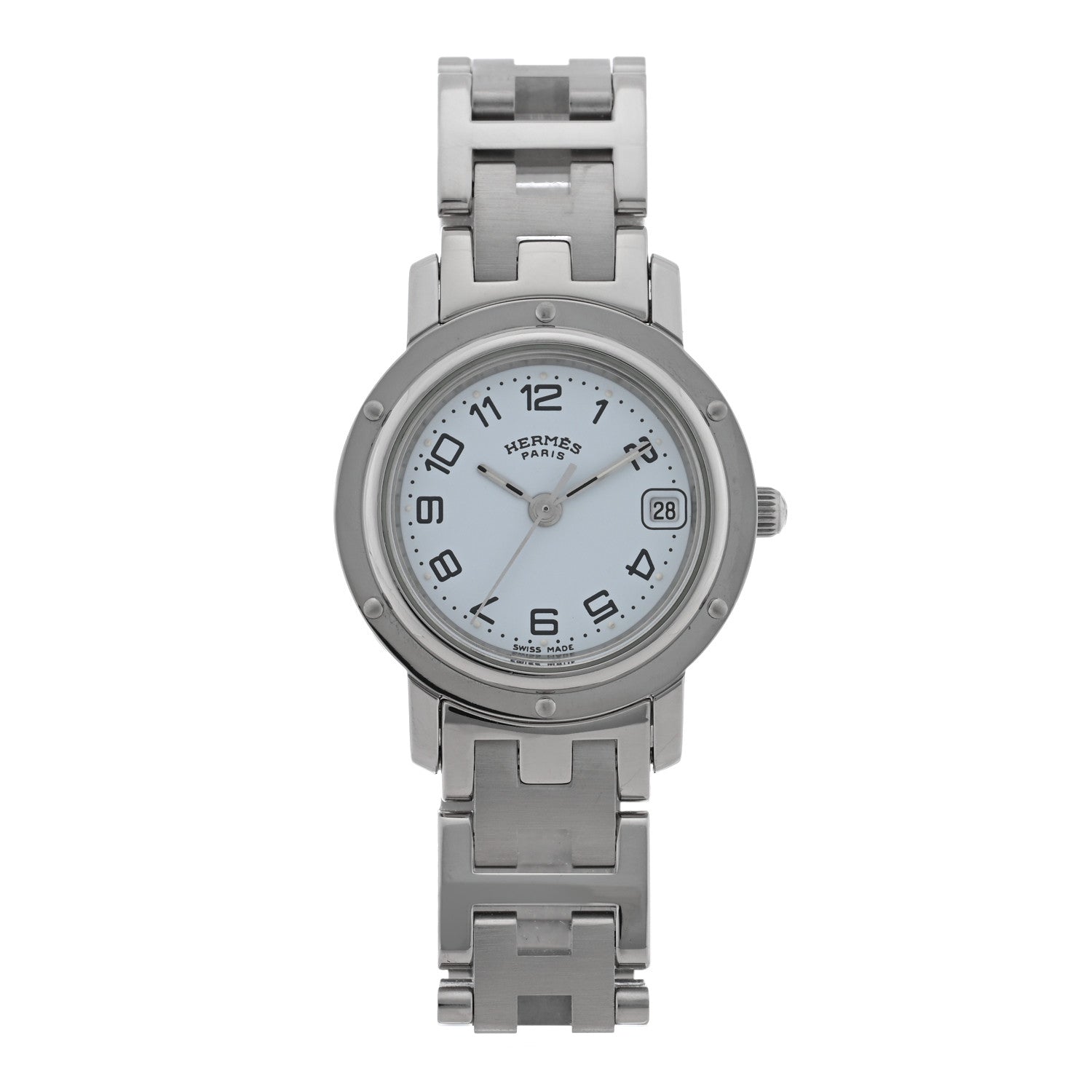 Hermes Stainless Steel 24mm Clipper Quartz Watch White 1 of 4