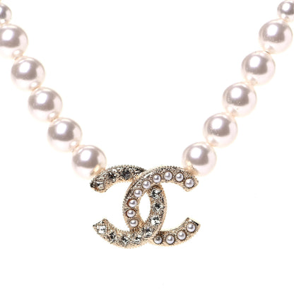 Chanel Pearl Crystal Chain CC Necklace Gold 2 of 4