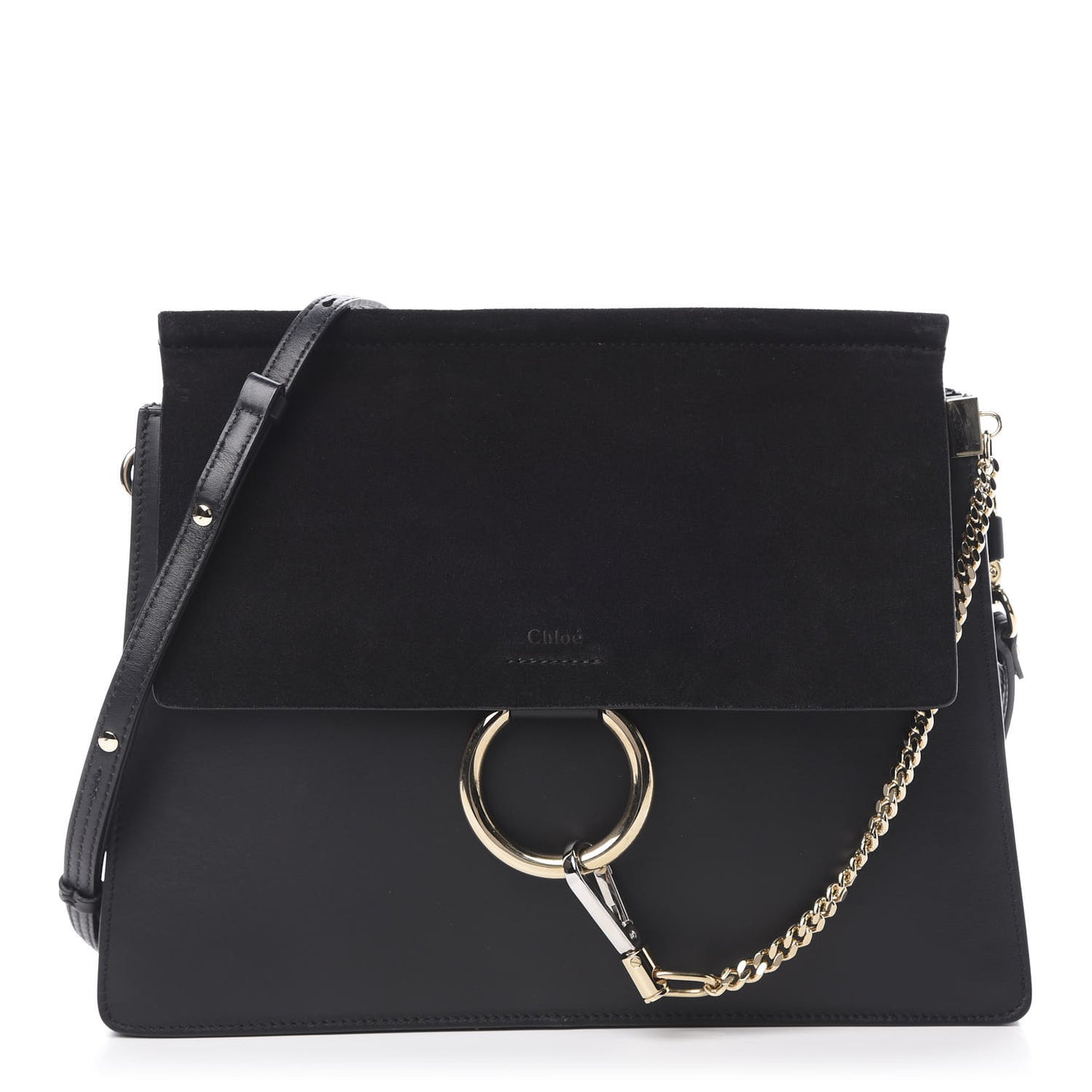 Suede Calfskin Medium Faye Shoulder Bag Black