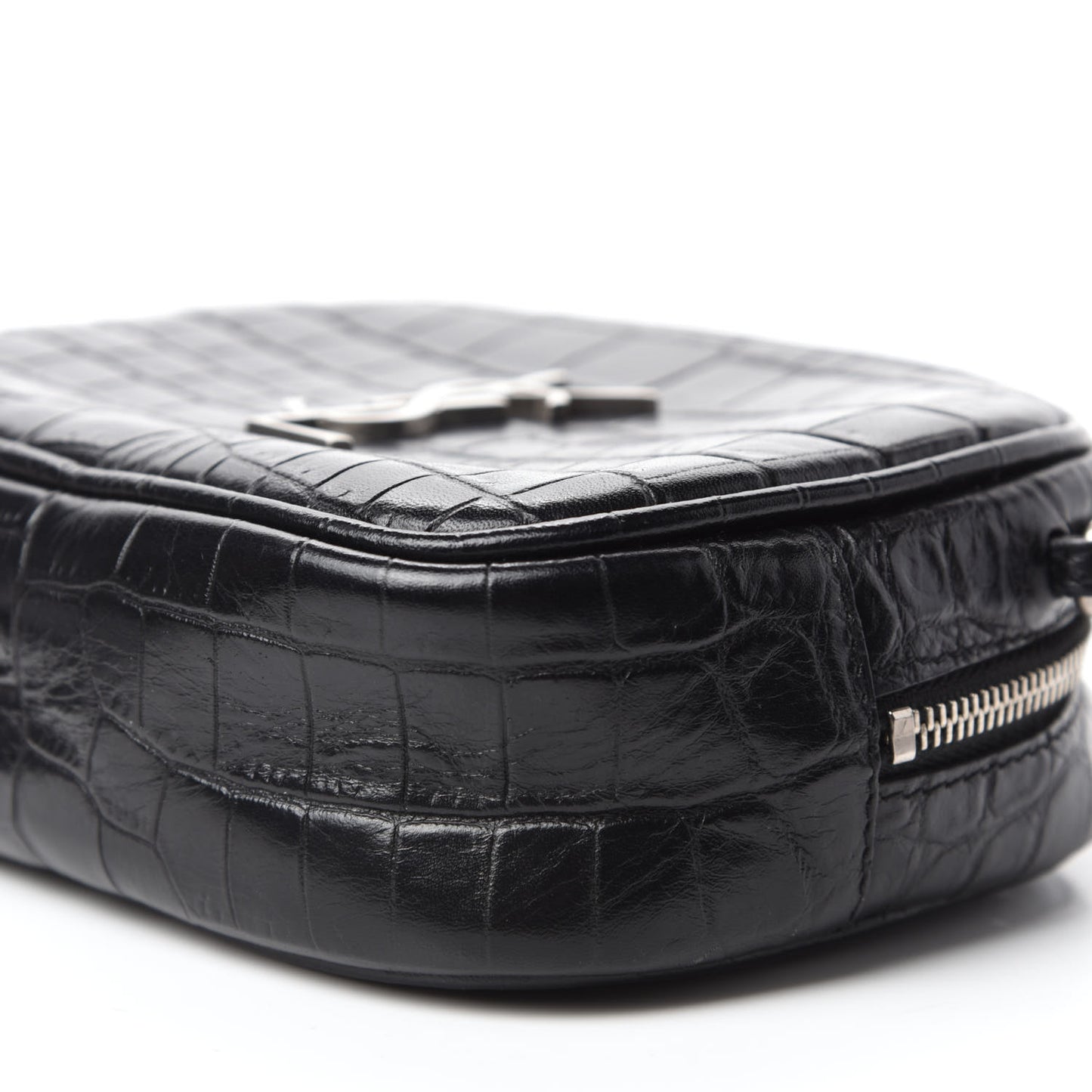 Calfskin Crocodile Embossed Monogram Blogger Bag Black