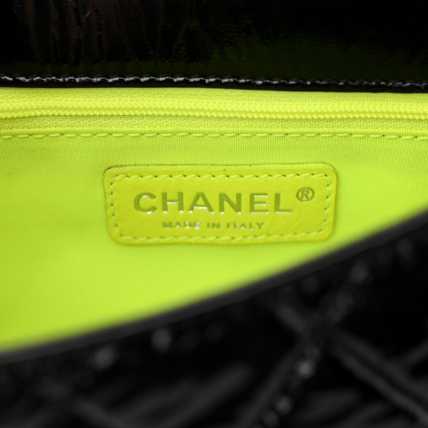 Patent Quilted Day Glo Flap Bag Black