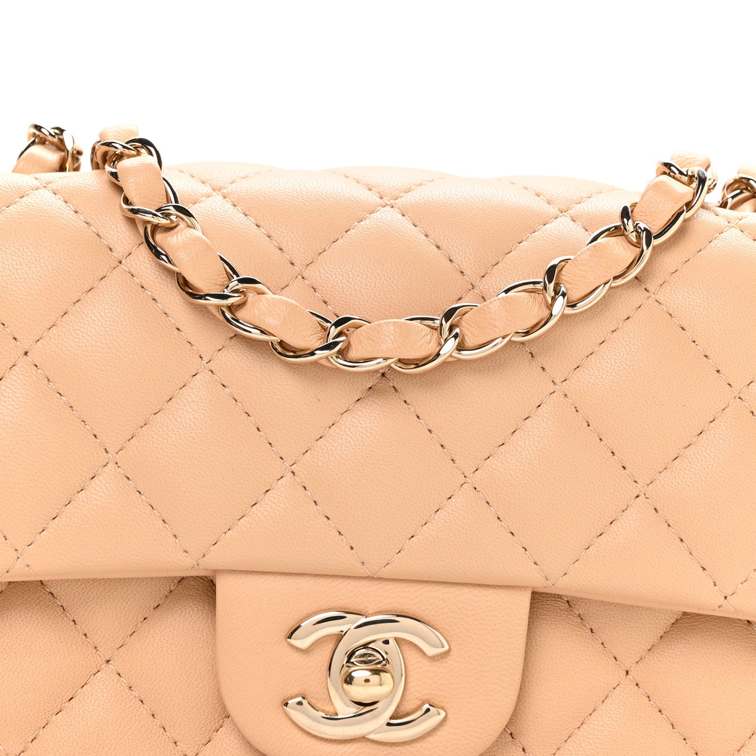 Chanel Lambskin Quilted Mini Rectangular Flap Beige 1857628