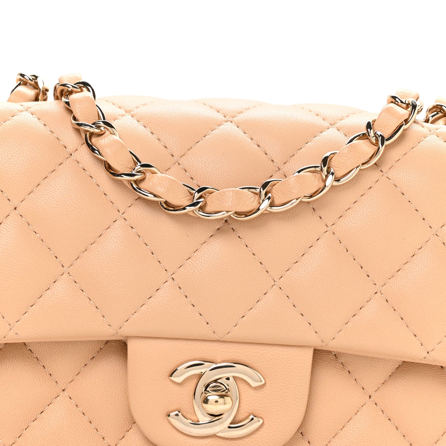Lambskin Quilted Mini Rectangular Flap Beige