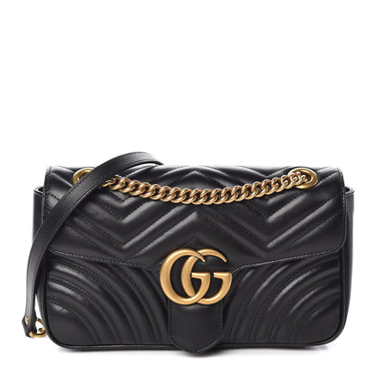 Gucci Calfskin Matelasse Small GG Marmont Shoulder Bag Black 1 of 12