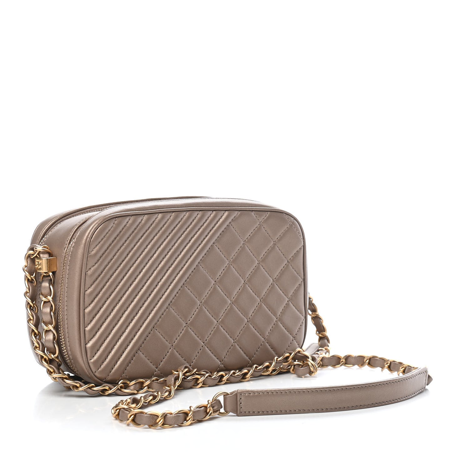 Metallic Lambskin Quilted Small Coco Boy Camera Case Gold