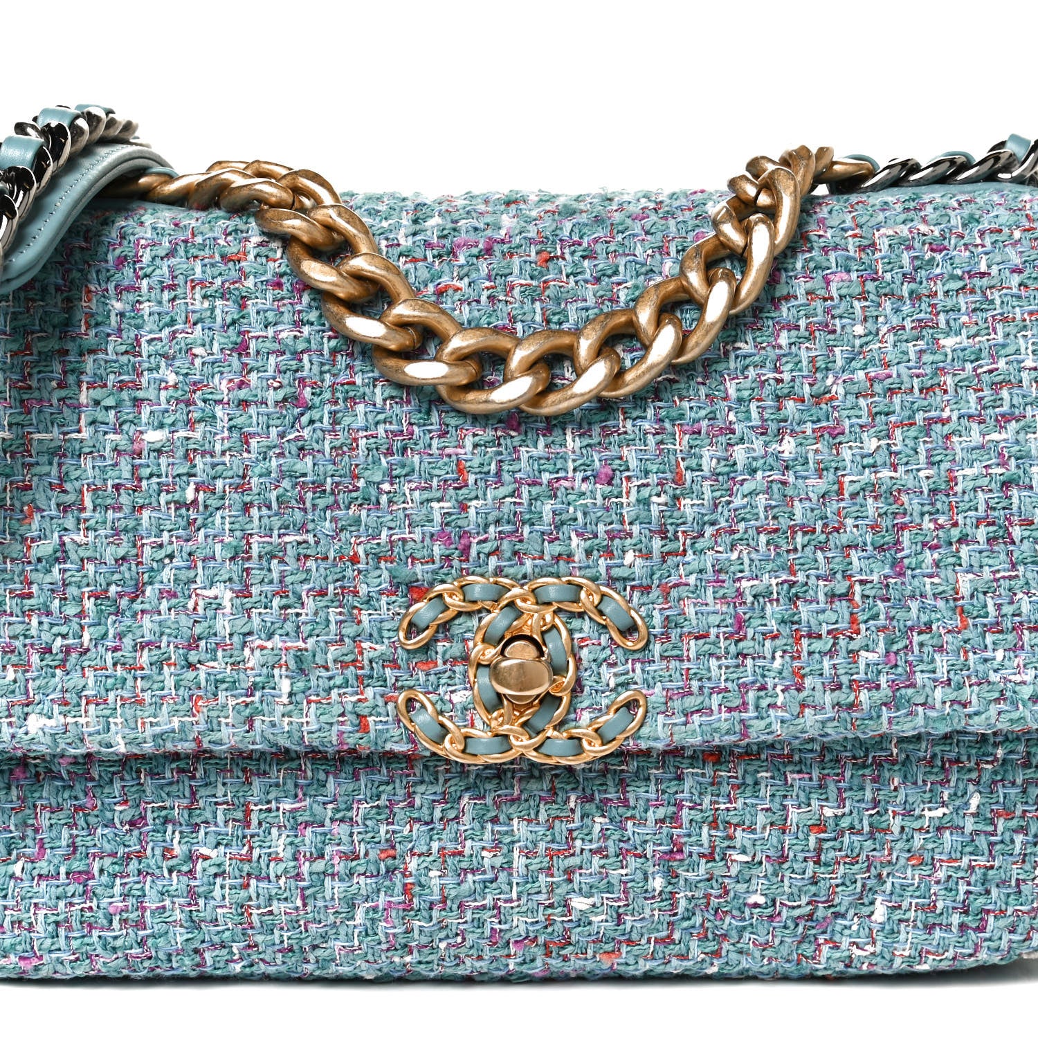Chanel Tweed Quilted Medium Chanel 19 Flap Blue Multicolor 7 of 9