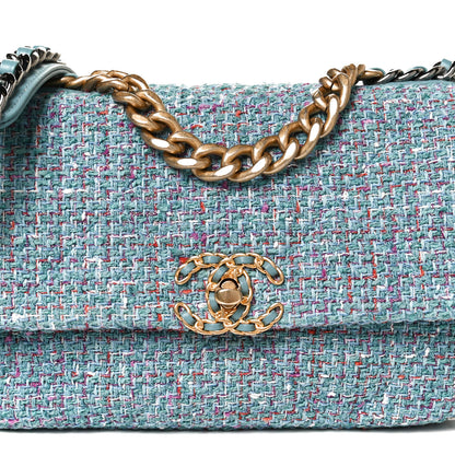 Chanel Tweed Quilted Medium Chanel 19 Flap Blue Multicolor 7 of 9