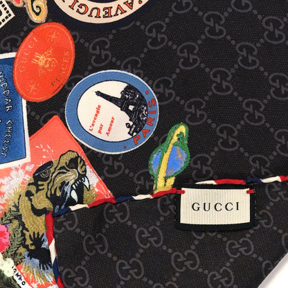 Gucci Silk Twill Monogram Courrier Square Scarf Black Light Grey 2 of 3