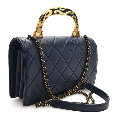 Chanel Lambskin Quilted Small Art Nouvelle Flap Bag Navy 3 of 10